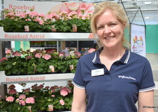 Marleen van Balkom met de Rosebud Astrid, a real roselooking Pelargonium.